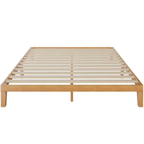 Sweetcrispy Queen Size 12-in Solid Pine Wood Bed Frame - Contemporary Bedroom Furniture, Platform Bedframe, Sturdy Modern Design, Wood Slat Support Base, Box-Spring Free, Easy Assembly, Wooden Bed Frame