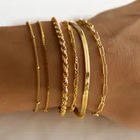 Tewiky 14K Gold Plated Copper Bracelets for Women Waterproof, Jewelry Sets for Women Trendy Thin Dainty Stackable Cuban Link Paperclip Chain Bracelet Pack Fashion Accessories Gifts for Womens For Mother's Day gifts summerwins