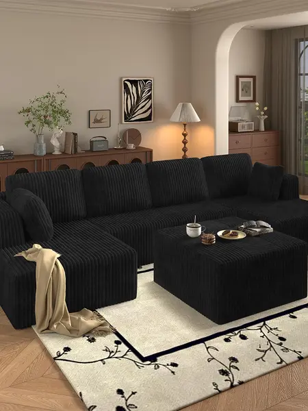 [2Packs Shipped]Niccae 2-Pack Corduroy Sofa Couch - 132-Inch U-Shaped Cloud Sectional Sofa, Boneless Sectional Couch, Frameless Ottoman, No-Assembly Compressed Multi-Person Sofas Living Room Apartment Furniture