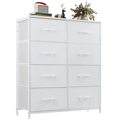 Dresser for Bedroom Drawer Dresser Organizer Storage Drawers Fabric Storage Tower, Chest of Drawers with 8 Fabric Bins, Steel Frame, Wooden Top