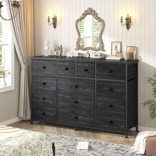 【Dorm Room】Raybee Dresser with 13 Fabric Drawers, TV Stand for 40–55 Inch TV, Water-Resistant Chest of Drawers with Easy Assembly, Small-Space Organizer & Apartment Storage Saver, Multifunctional Cabinet for Bedroom, Living Room, Hallway & Entryway