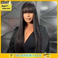 STERLY Glueless Human Hair Wig with Bangs 180% Density 2x4 lace Closure Wigs Middle Part Lace Wig Loose Body Wave Machine Made Wigs for Women Yaki Straight Front Wig Brazilian Hair Wigs HD Transparent Lace Wigs #tiktokshopstockup