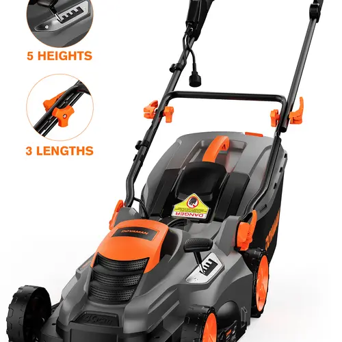 DOVAMAN LA16M Corded 13Amp Metal Push Lawn Mower with 13a Copper Drive Pure Copper Motor, 16" Cut, 5 Height Control, 3step Handle Fit Foldable Dual-Handle Safety Switch, Full Indicator Collection Bag, Mulching Function