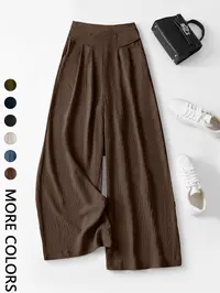 Women's High Waist Wide Leg Pants, Casual Boho Style, 3D Pleated Design, Skin-Friendly Comfort, Multiple Colors, S-Xxl
