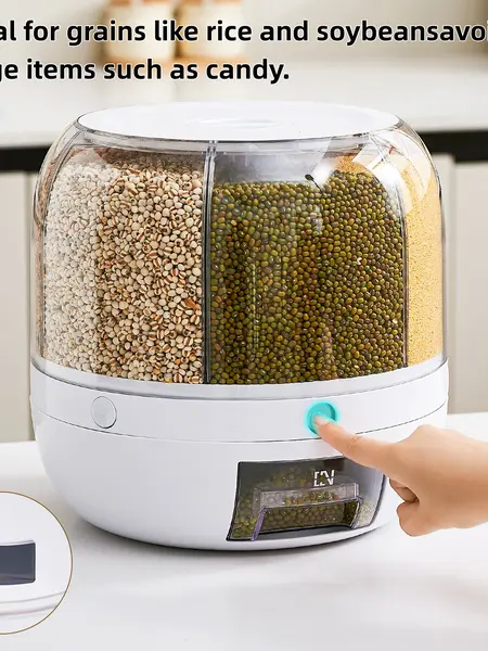 UFORU Moisture-Proof Grain Dispenser with lid, Proof & Insect-Proof, Durable Plastic,360°Rotating Design, Multi-GridGrain Storage Container Perfect for Rice, Grains, Cereals, Flour, Pet Food & Mini Candies  Kitchen Gadgets Kitchenware Home.#SummerWins