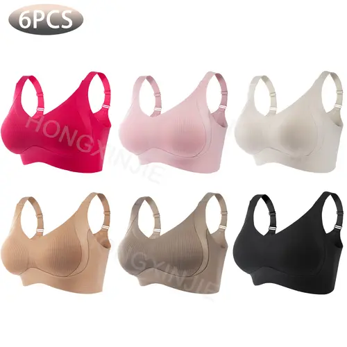 3/4/5/6piece set Women's Solid Color Wireless Bra, Comfortable Breathable Elegant Seamless Push Up Bra, Underwear for Women, Softness Underwear for All Seasons, Bras for Women summerwins