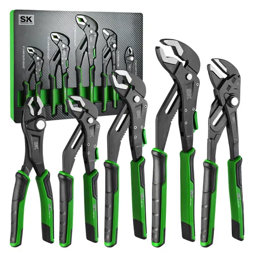 #toolupgrade SK 5-Pack Pliers Set, 8" Adjustable Joint Plier, 8", 10" and 12" Quick Adjust V-Jaw Groove Joint Pliers, 10" Plier Wrench, Premium CR-V Construction, with EVA Foam Tool Organizer