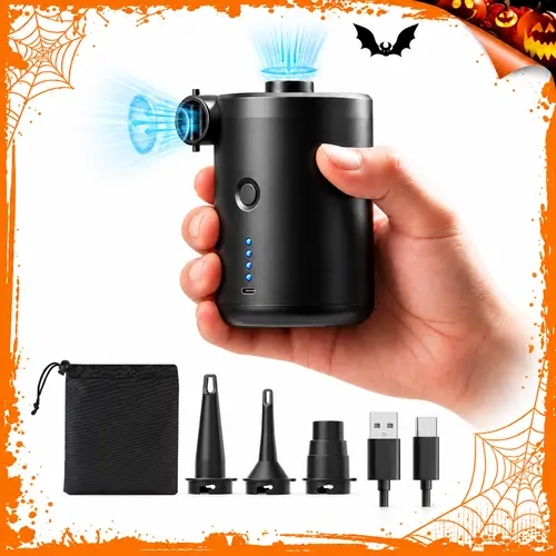 QPAU Compact Cordless Battery-Powered Electric Air Pump for Doll Accessories - 3 Nozzle Sizes, 5000mAh Type-C Rechargeable, Broad Compatibility, Halloween Gift for Outdoor Camping Air Mattresses Swim Rings