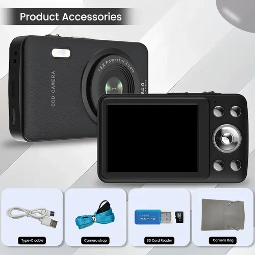 CCD Digital Camera with 32GB SD Card, 16X Optical Zoom, Portable Mini Camera, Point and Shoot Camera, Point Shoot Cameras, Portable Camera, Photo Camera, Suitable for Trendy Boys and Girls, Boyfriend Gift