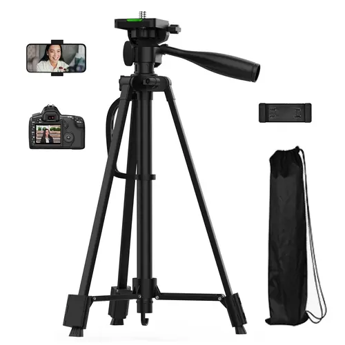 EMEET 55-Inch Adjustable Tripod-Monopod with Handle, Phone Holder, Travel Bag - 55" Height Camera Tripod for Vlogging, Video Recording, Smartphone, iPhone, Digital Camera, DSLR, GoPro - Ideal for Content Creators, Father's Day Gift Accessory