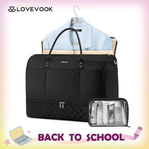 LOVEVOOK Hanging Suitcase Suit Bag for Women with Shoe Compartment and Toiletry Pouch, Convertible 2 in 1 Garment Bag, Waterproof Weekender Bag with Toiletry Bag, Carry On Travel Duffel Bag for Business Trip, Wedding TikTokFallDealsForYou