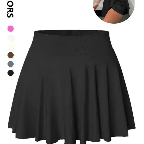 Women's Solid Color 2 in 1 High Waist Pocket Sports Skort, Stretchy Sports Skort, Casual Sporty Skort, Casual Comfy Breathable Skort for Tennis Golf, Ladies Sportswear for All Seasons