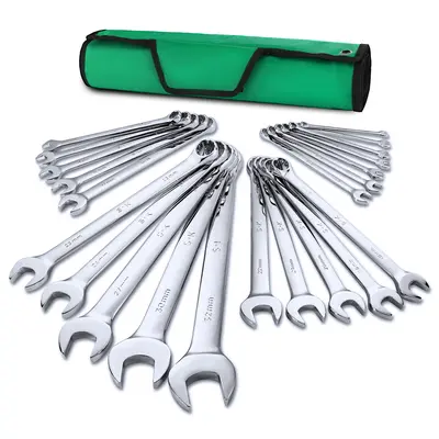 #fathersdaygift SK Combination Wrench Set, Metric 6 to 32mm, 22-Count, SuperKrome Finish, Premium CR-V Construction, with Rolling Pouch