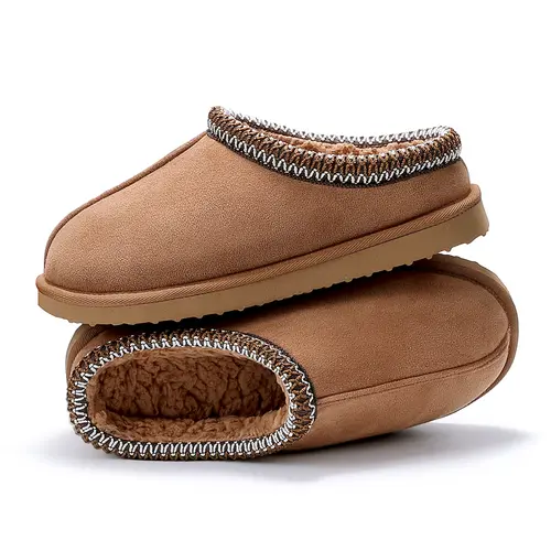 Women's Chestnut Fuzzy Cozy Short Ankle Suedette Slippers with Faux Fur Lining & Ultralight EVA Outsole for Indoor & Outdoor Use Foot Clogs Casual Home Slippers, Perfect Christmas Thanksgiving Holiday Gift, Great Gift for Her