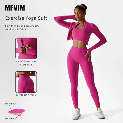 Women's 3-Piece Solid Sports Set - Sweat Suits with Criss Cross Top, Sleeveless Tank Top, High Waist Sporty High Stretch Leggings & Zip Up Crop Jacket with Thumbholes, Workout Sets Women for Gym