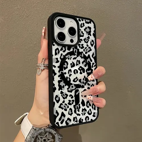 Premium Magnetic TPU Phone Case for iPhone 11/12/13/14/15/16 & Pro Max (Black Leopard Print) - MagSafe Ready, Anti-Fall, Shockproof, Lightweight, Ultra-Thin, Aesthetic, Phone Accessory with Screen Protector for Everyday Use, iPhone 15 Accessories