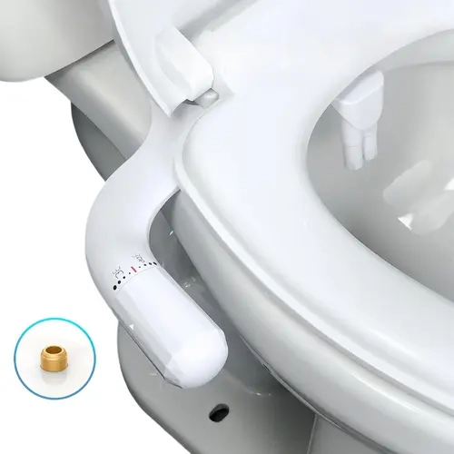 JINXELL Non-Electric Toilet Seat Bidet Attachment for Existing Toilets - Single Unit, Ultra-Thin ABS Design, Dual Retractable Nozzles, Stainless Steel Inlet, Easy Control Adjustable Flow, Rear/Feminine Washing, Irregular Form Simple Bidet Part, Simple Bid