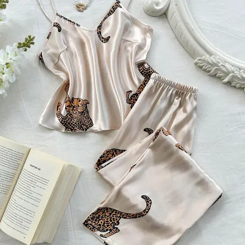 Women's Leopard Print Cami Top & Pants Pyjama Two-piece Set, Comfort Casual  Camisole & Trousers Pj Set, Women's Sleepwear Loungewear for All Seasons