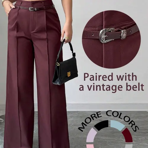 Women's High Waist Loose Wide Leg Pants Trouser, Dual Belt Design, Casual Fashion, All Seasons, Comfortable and Versatile, Fashion Bottoms