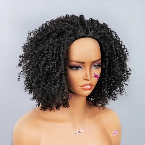 ISEE HAIR Adult Human Hair Wear-Go Half Wig - Kinky Curly Layered Pre-Styled Unisex Flip-Over Drawstring Cap, Natural Look, Easy Styling, Snug Fit, Ideal for Vacation, Snug Fit Wig, Curly Human Hair Wig#SoHoChic #TikTokShopBackToSchool