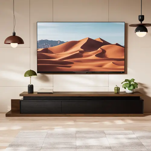Topwin Wooden TV Stand - Engineered Wood, 80"-106" Expandable, Reinforced Base, Modern Left/Right Layout Drawers, Ample Storage, FCC-Certified LEDs, Multi-Shelf & Shelves with Drawer Multimedia Centres, Living Room Furniture