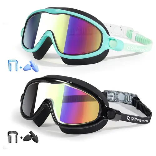Qilbreeze Swim Goggles 2 Pack Anti-Fog Anti-UV Wide View Swimming Goggles for Kids 3-15 with Nose Clip & Ear Plugs Supplier Warranty 1 Month summerwins