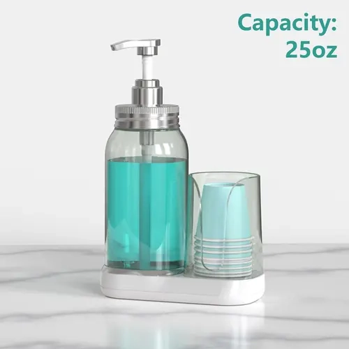 Luvan Leak-Proof Mouthwash Soap Dispenser - 25oz, Press Pump, 3cc No Splash, Cup Holder Ready, Cotton Pads Stored, Bathroom Home Decor Container (Home & Bathroom Supplies)