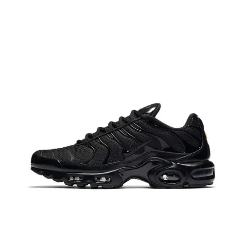 Nike Air Max Plus 'Triple Black' Men's Breathable Running Sneakers - Mesh Upper Keeps Airflow, Stealthy, Street Fit, Cushioned, Iconic Silhouette, Fashion Sports Footwear, Daily Wear Trainers