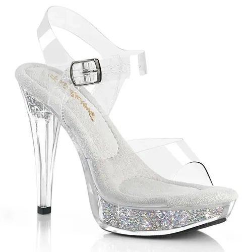 Women's Sparkling Open Toe Platform Stiletto Sandals - 5 in High Heels, 1 in Platform, Clear/Silver AB Rhinestones Buckle Decor, Formal Footwear for Classy Parties