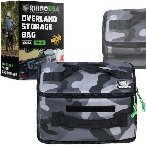 Rhino USA Soft-Sided Overland Storage Bag for Camping Essentials, SUV Trunk Organizer, Bushcraft Gear, Camper Organization, Travel Bag with Dividers & Customizable Patch Panel