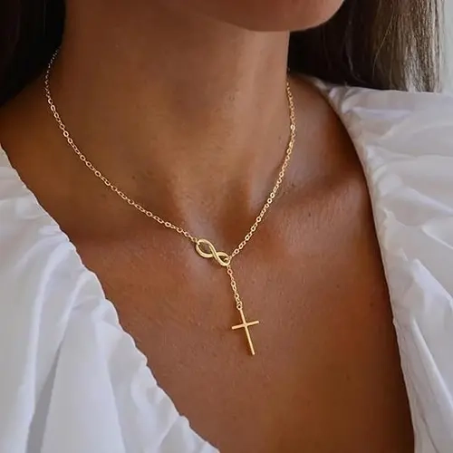 Tewiky 14K Gold Plated Cross Necklace for Women: Dainty 14K Gold/Silver/Rose Gold Cross Rotated Crown Necklace Trendy Small Cubic Zirconia Pendant Cross Choker Necklace for Women For Easter