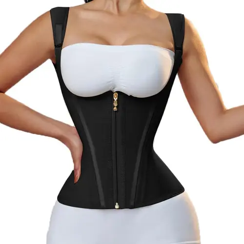 Women's Retro Cute High-Waist Modest Faja Corset Top - Slimming Mesh Compression Fabric, Steel Bones, Zipper Tummy Control, Hook-and-Eye Closure, Fit Body Contouring Waist Trainer Shapewear for Valentine's, Wedding Events (Hydration-Friendly Design)