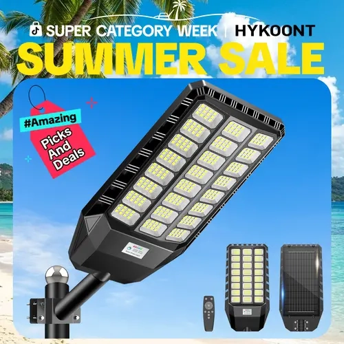 HYKOONT TW Matrix Series Aluminum Solar-Powered Dimmable LED Light Fixture Security Lighting - IP66 Rated, Dusk-to-Dawn, Pole-Mounted, Low Voltage, Adjustable Auto Shut-Off Motion Sensor, Remote Control, High-Brightness for Parking Lots, Patio