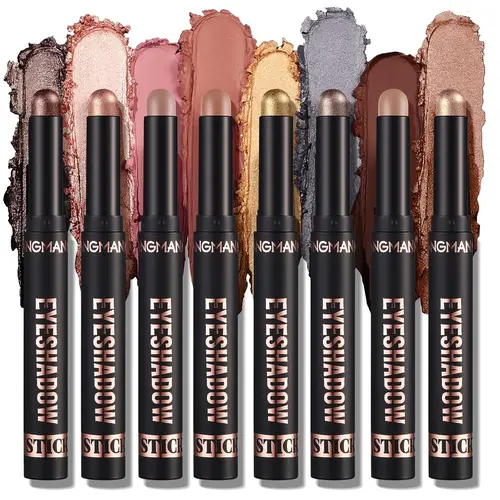 Cream Eyeshadow Stick Gift Set, 8 PCS Soft Smooth Matte Earth & Bright Metal Color Contour Sticks, Waterproof & Long-Lasting