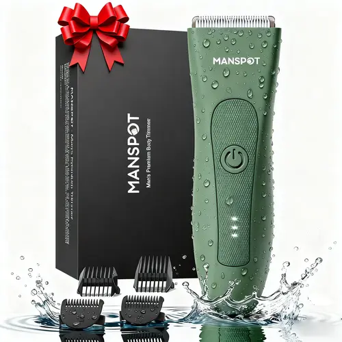 Manspot Premium Electric Body Hair Trimmer for Men - Waterproof Wet & Dry Groomer, Rechargeable Cordless Clippers for Chest Back Arms - Gym Ready Travel Friendly Green Trimmer with Comfort Design-dealsforyoudays,summerwins#SummerWins #DealsForYouDays