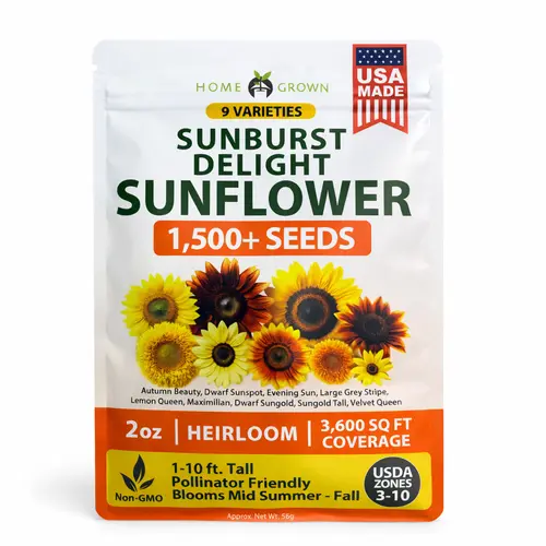 Heirloom Ornamental Sunflower Seeds - Premium, Tall/Dwarf Varieties, Natural Seeds Flowers, High Germination, Edible, Full Sun, Beginner-Friendly, Works in Containers, Borders, Beds, Bees/Butterflies Attractor, All Seasons Bag Pack