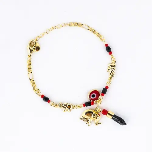 Trendytry 14K Real Gold Plated Elephant Evil Eye Bracelet Jewelry Adjustable Hypoallergenic Bohemian Style Anklet