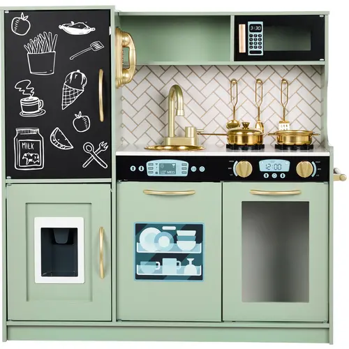 Best Choice Products Pretend Play Kitchen Wooden Toy Set for Kids w/ Telephone, Utensils, Oven, Microwave