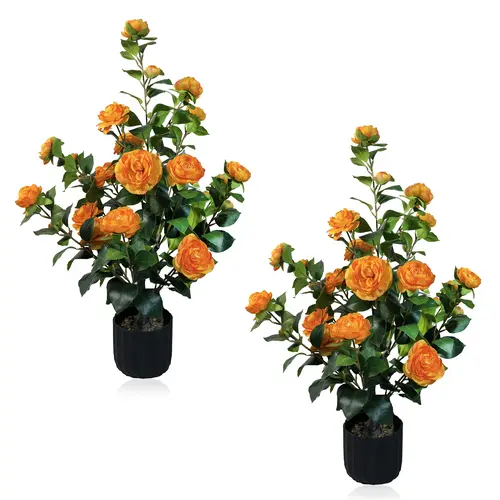 LVZHIYUAN 2-Pack 3-Ft Tall White Artificial Camellia Tree Potted Plants with Decorative Pots, 24 Realistic Flowers, 188-Leaf Fullness, Pebble Accents, Botanical Aesthetic Artificial Faux Greens, Home Decor for Indoor/Outdoor Bedroom