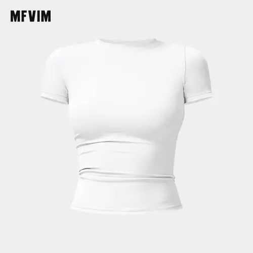 Women's Solid Color Breathable Crew Neck Athletic Top - 22% Elastane Run-Ready Tee, Athleisure Activewear for Yoga, Gym, All-Seasons Sports Use