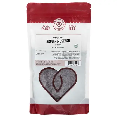Pure Indian Foods Organic Brown Mustard, Whole, 8 oz (226 g)