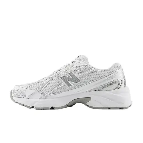 New Balance 740 Women's Athletic Casual Sneakers - White Silver Metallic Youth-Fit Neutral Footwear with Leather Upper, Vintage Flair, Court-Inspired Design for Daily Wear, Gym Workouts