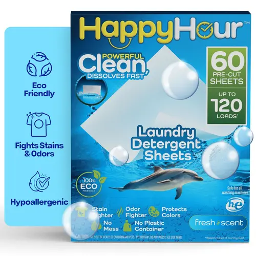 Happy Hour Laundry Detergent Sheets - Pre-Cut, Eco Friendly, Stain Fighting