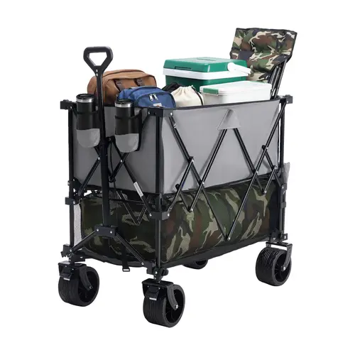 Sweetcrispy Upgraded Collapsible Garden Cart, 176 lbs Capacity, 50L, Flexible Handle, Lightweight Portable Folding Shopping Trolley, 600D Oxford Resists Wear, 360° Swivel for Easy Turns, 6.3"x16.14" Folded Size, Gardening Building Supplies Trolley