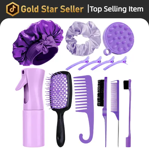 Goiple 13-Piece Hair Brush Set for Curly Hair Complete Detangling and Styling Kit with Edge Brush Scalp Massager and Spray Bottle for Daily Hair Care,valentine's day gifts for her/him