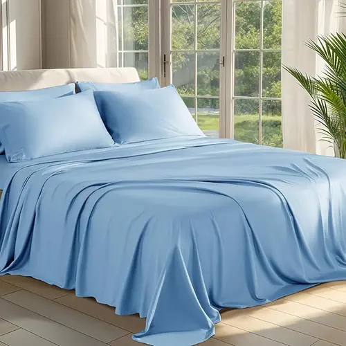 100% Bamboo-Derived Rayon Soft Bedding Sets - 4/6-Piece Wrinkle-Resist Set, Multi Sizes, 16in Deep Pocket, 18–24" Deep Fit, 360° Elastic Hold, Cooling, Silky, Breathable, Durable, Fade-Resistant Wash, Machine Washable, Hotel Luxury for Hot Sleepers
