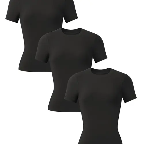 【Black Friday】3-Pack Women's Solid Casual Sports Tees, Breathable Comfortable Short Sleeve T-shirts for Yoga, Gym, Workout & Running, Ladies Fitness Activewear for Summer