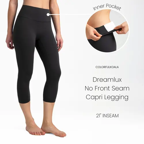Colorfulkoala Dreamlux No Front Seam Capri Leggings for Women 21" Inseam, High Waisted Yoga Pants Gym Sportswear Bottoms Summer Fashion Outfit Ideas