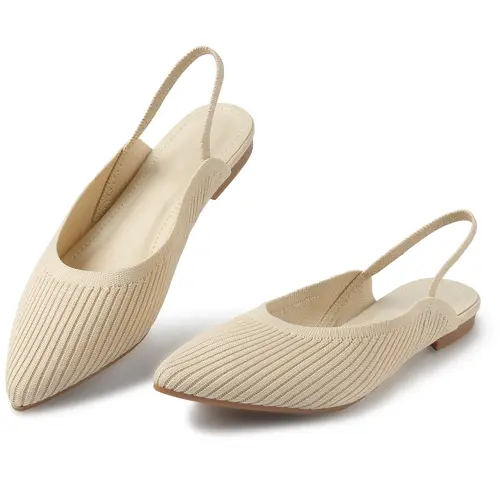 MUSSHOE Women’s Casual Knit Pointed-Toe Slingback Slip-On Mules - Lightweight, Chic, Flexible Walking Shoes with Elastic Back Strap, Breathable, Stable Fit, Comfortable Heels for Office, Errands