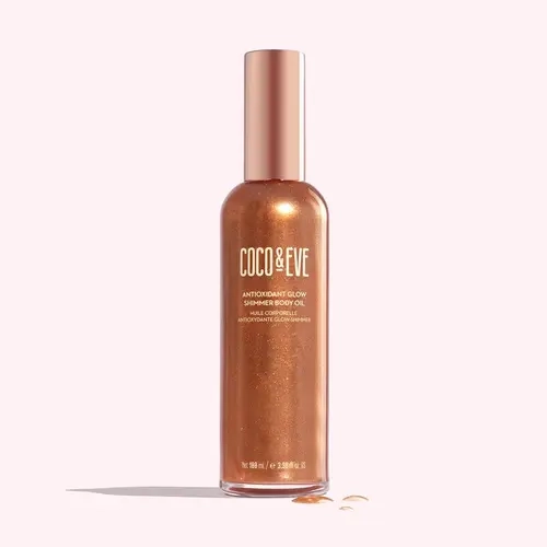 Coco & Eve Antioxidant Glow Shimmer Body Oil, Infused with Pearlescent Minerals, Adds Radiant Shine & Glow, Lightweight, Scented Body Shimmer
